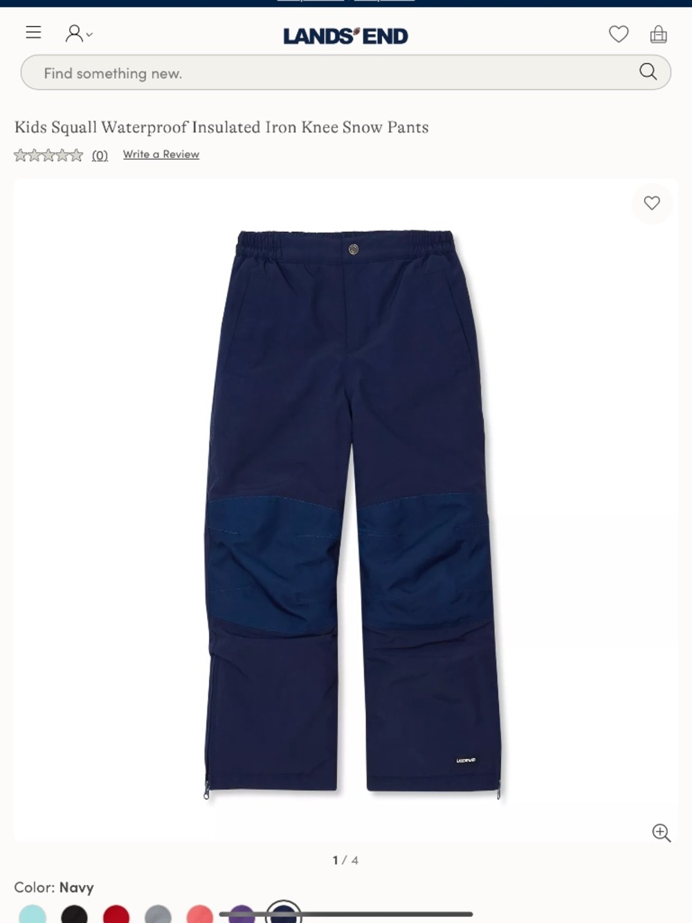 Lands End Kids Squall Waterproof Insulated Iron Knee Snow Pants, Size 5